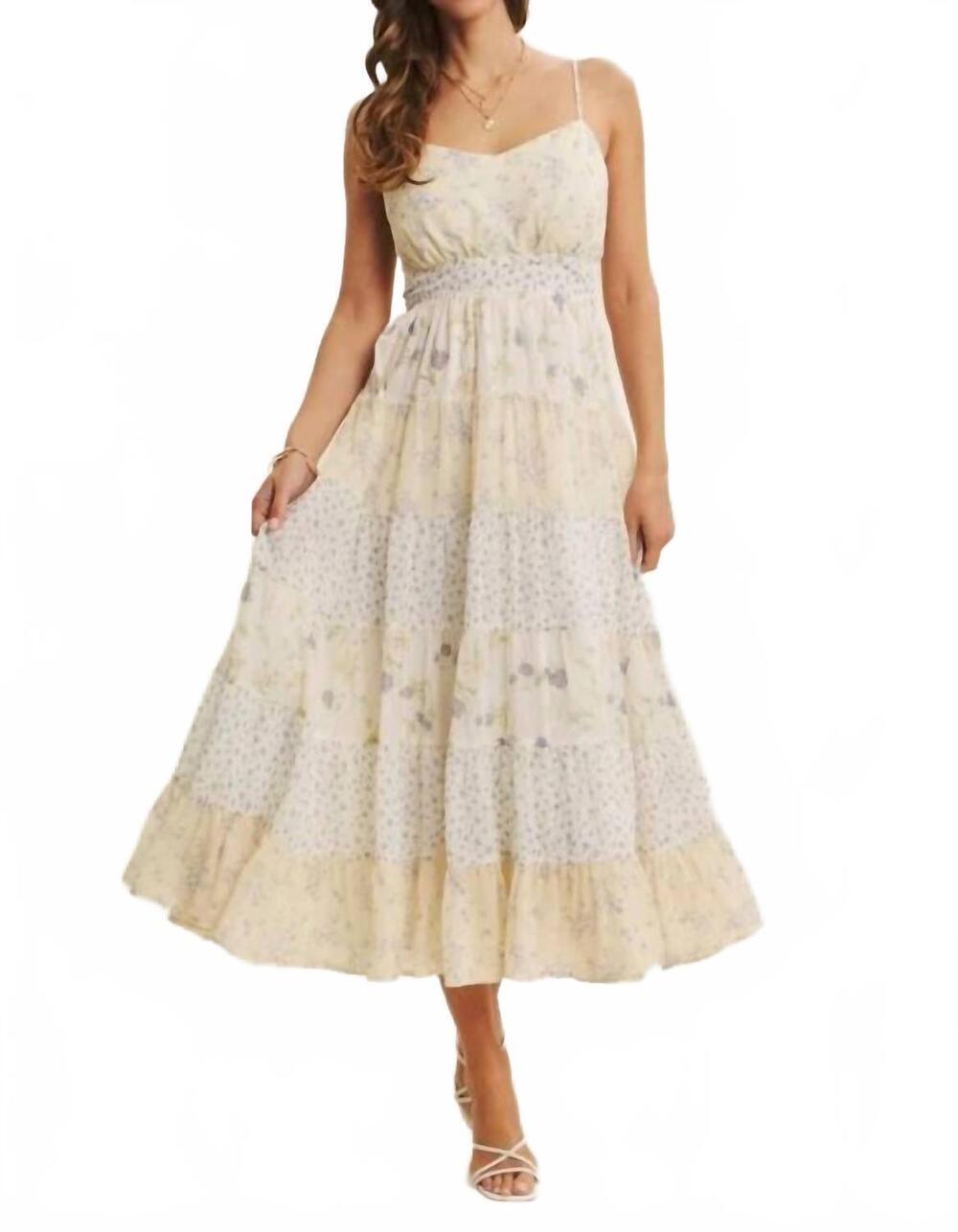 NEW IN FEBRUARY meadow-inspired mixed floral bow-back midi dress in white